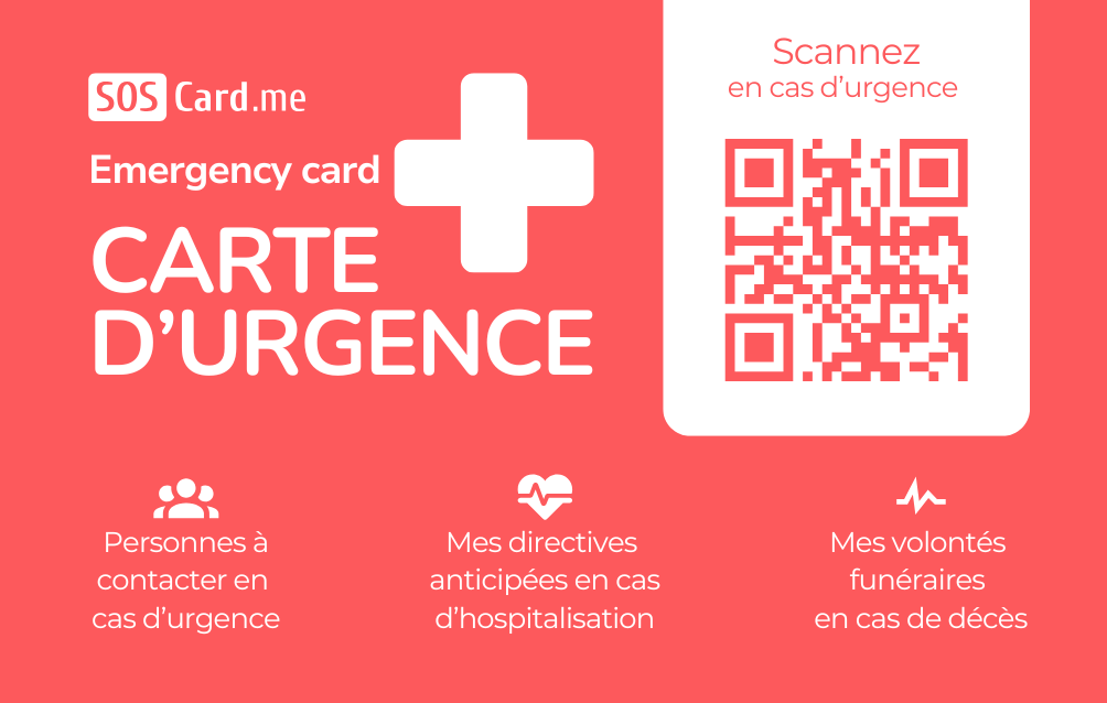 Recto de la carte d'urgence SOS CARD ME